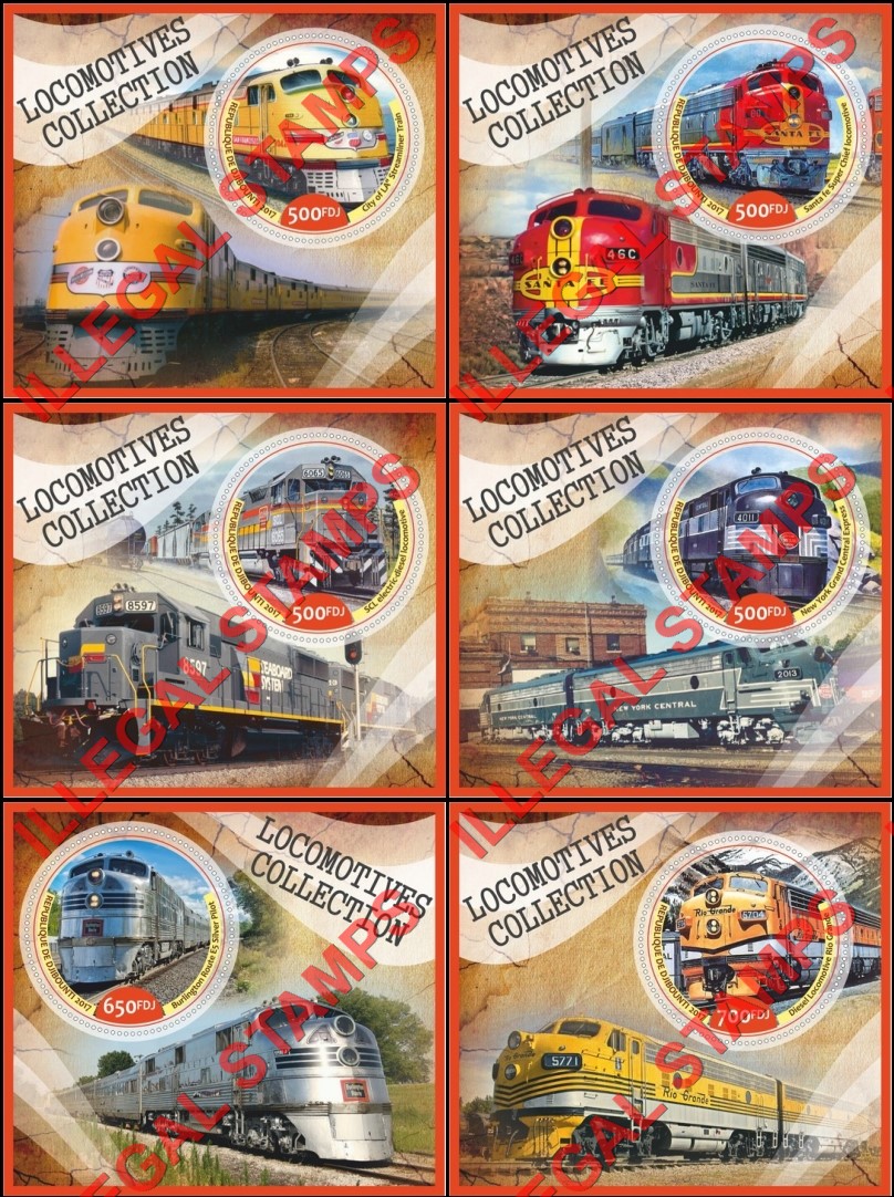 Djibouti 2017 Locomotives Illegal Stamp Souvenir Sheets of 1