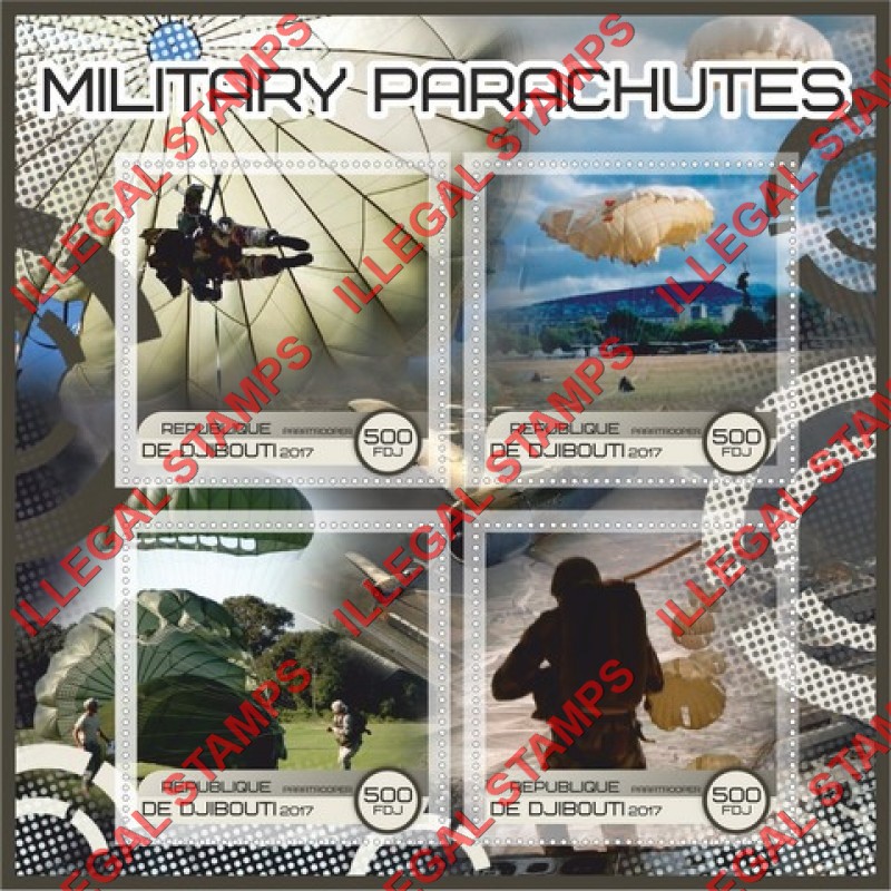 Djibouti 2017 Military Parachutes (different) Illegal Stamp Souvenir Sheet of 4