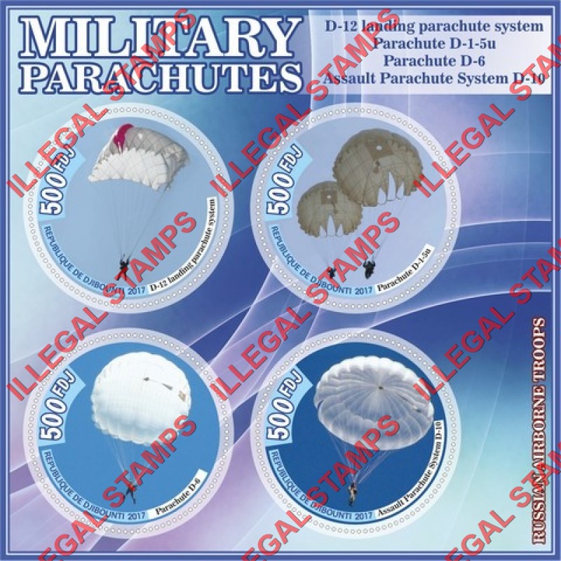 Djibouti 2017 Military Parachutes Illegal Stamp Souvenir Sheet of 4