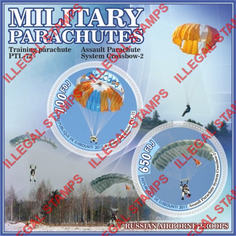 Djibouti 2017 Military Parachutes Illegal Stamp Souvenir Sheet of 2