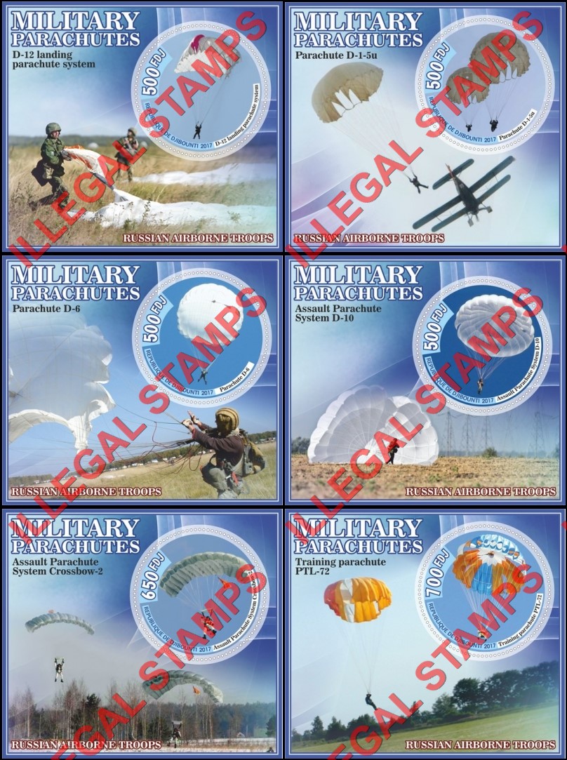 Djibouti 2017 Military Parachutes Illegal Stamp Souvenir Sheets of 1