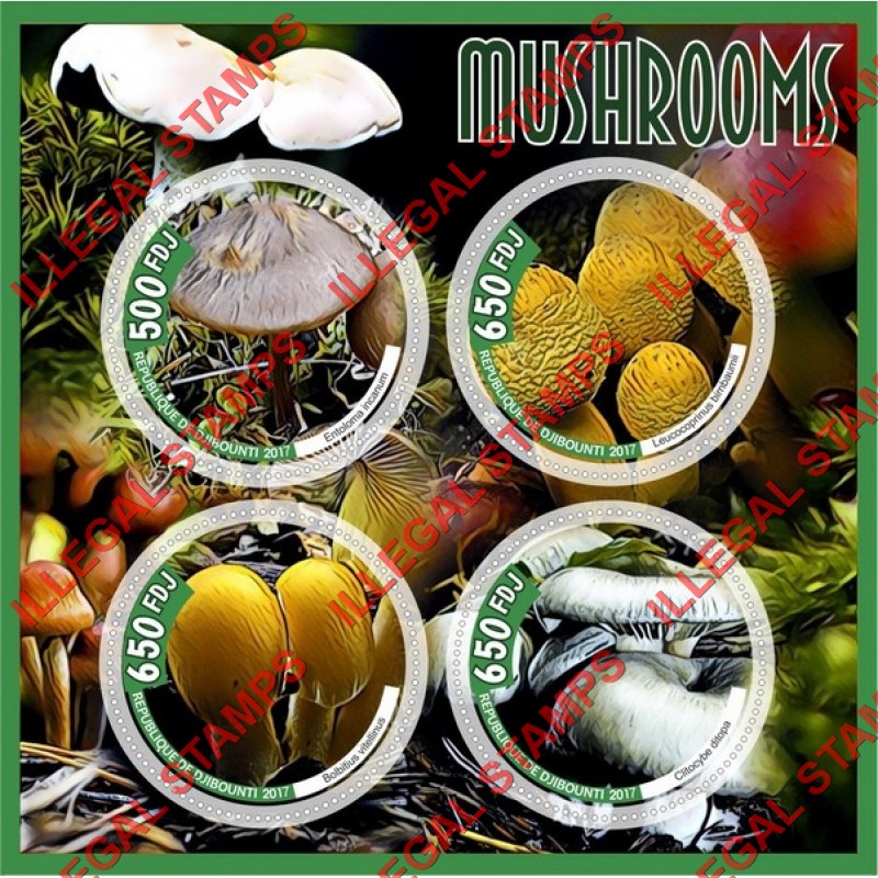 Djibouti 2017 Mushrooms Illegal Stamp Souvenir Sheet of 4