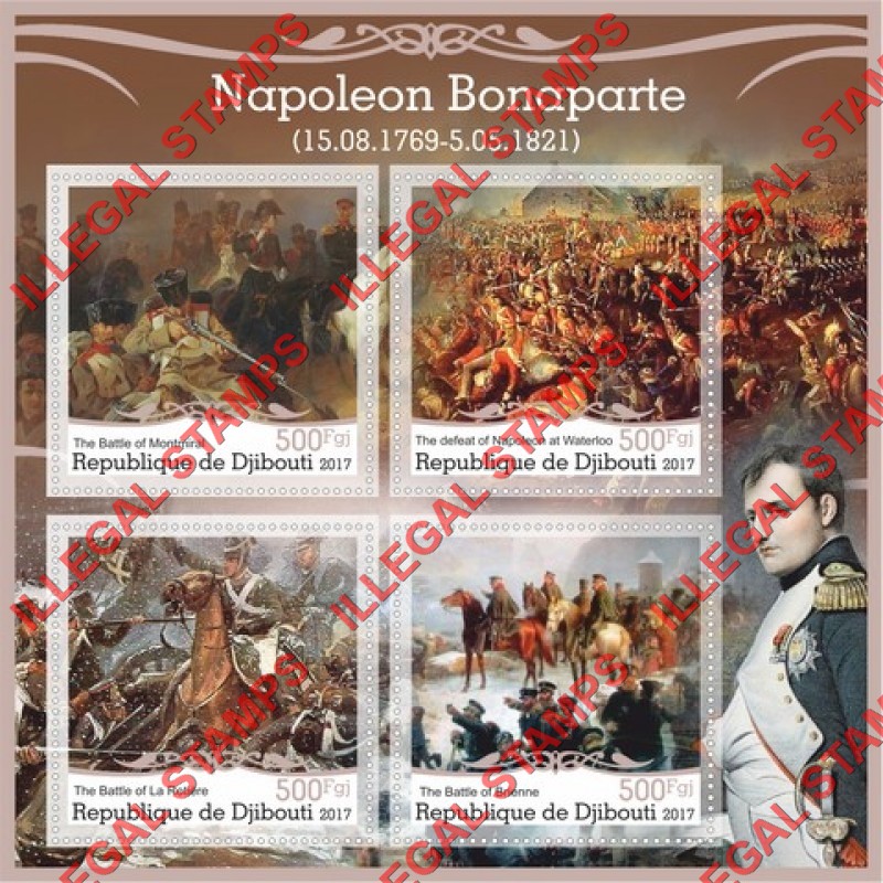 Djibouti 2017 Napoleon Bonaparte Battles Illegal Stamp Souvenir Sheet of 4