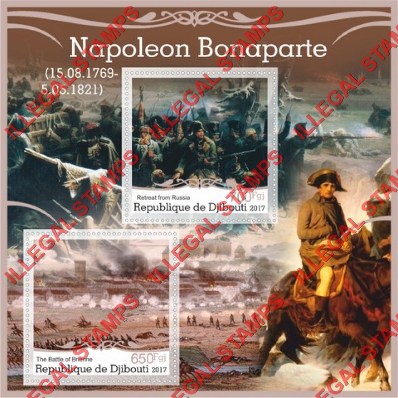 Djibouti 2017 Napoleon Bonaparte Battles Illegal Stamp Souvenir Sheet of 2