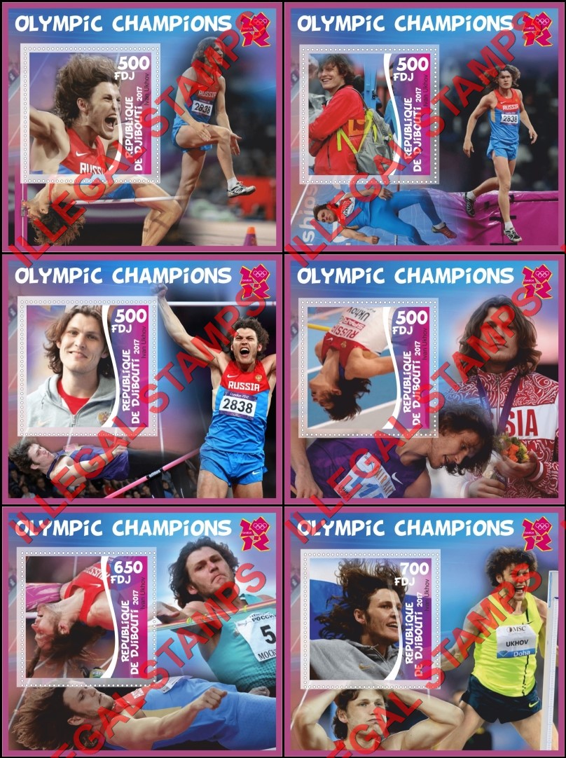 Djibouti 2017 Olympic Champions Ivan Ukhov London 2012 Illegal Stamp Souvenir Sheets of 1