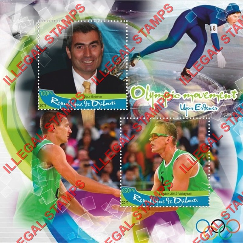 Djibouti 2017 Olympic Movement Ugur Erdener Illegal Stamp Souvenir Sheet of 2