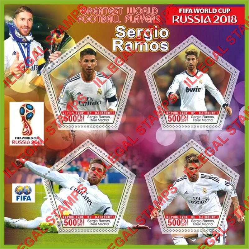 Djibouti 2017 Sergio Ramos Soccer Football Player Illegal Stamp Souvenir Sheet of 4
