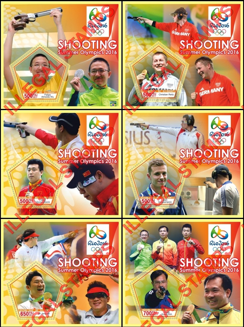 Djibouti 2017 Summer Olympics 2016 Shooting Illegal Stamp Souvenir Sheets of 1