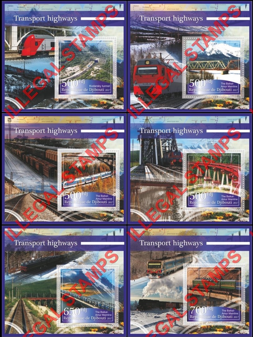 Djibouti 2017 Transport Highways Railways Illegal Stamp Souvenir Sheets of 1