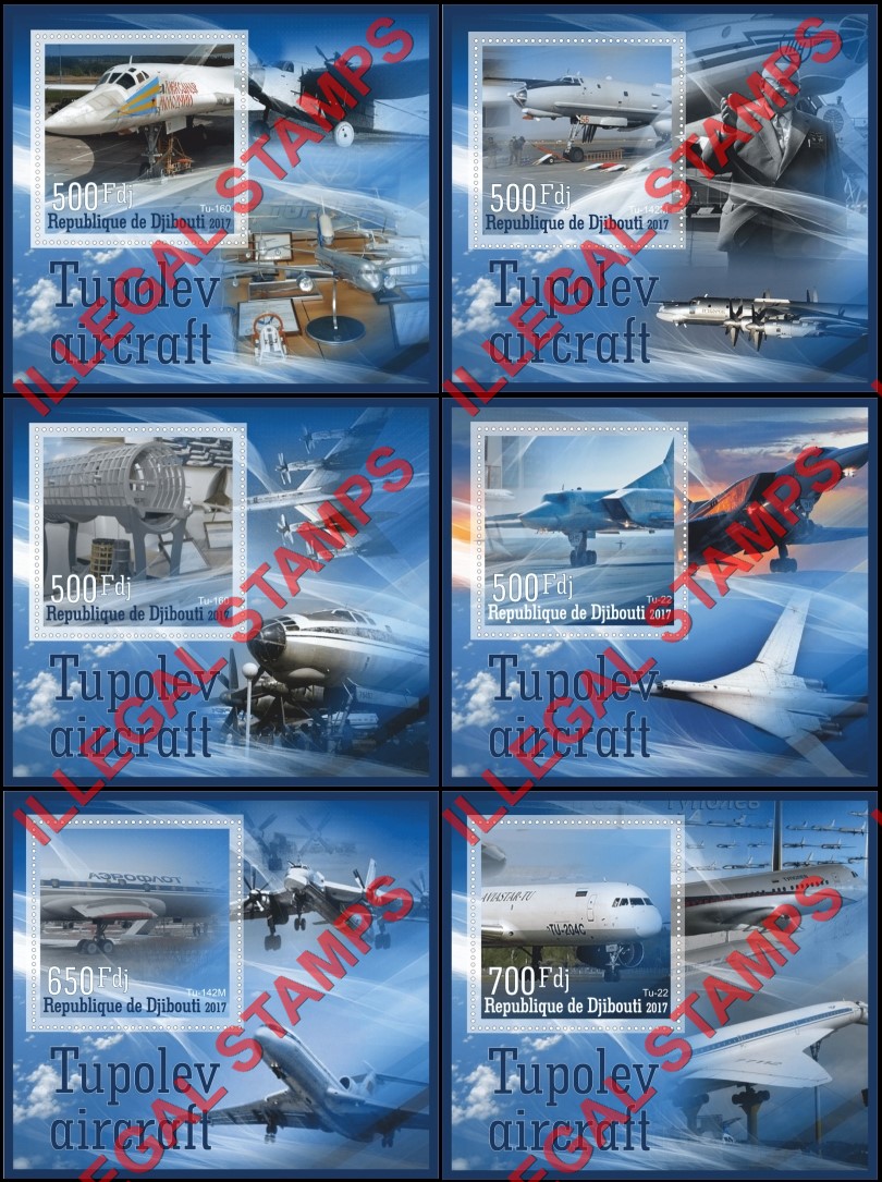 Djibouti 2017 Tupolev Aircraft Illegal Stamp Souvenir Sheets of 1
