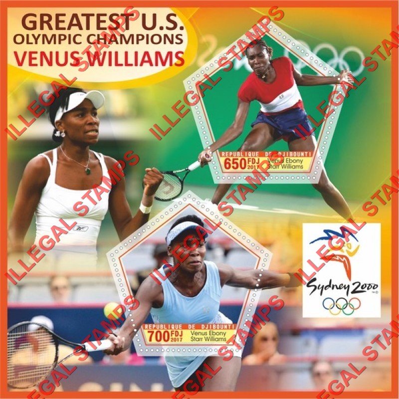 Djibouti 2017 Venus Williams Tennis Champion Sydney 2000 Illegal Stamp Souvenir Sheet of 2