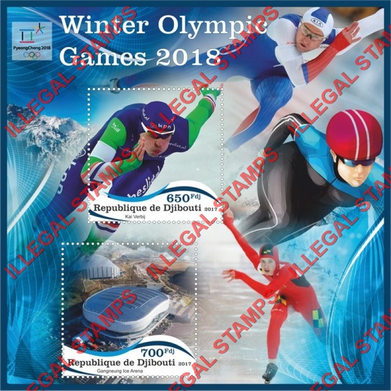 Djibouti 2017 Winter Olympic Games in PyeongChang 2018 (different a) Illegal Stamp Souvenir Sheet of 2