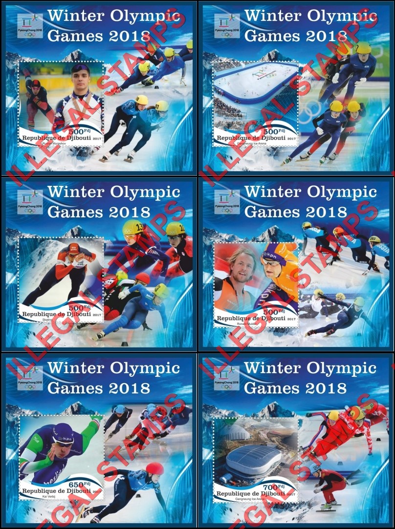 Djibouti 2017 Winter Olympic Games in PyeongChang 2018 (different a) Illegal Stamp Souvenir Sheets of 1