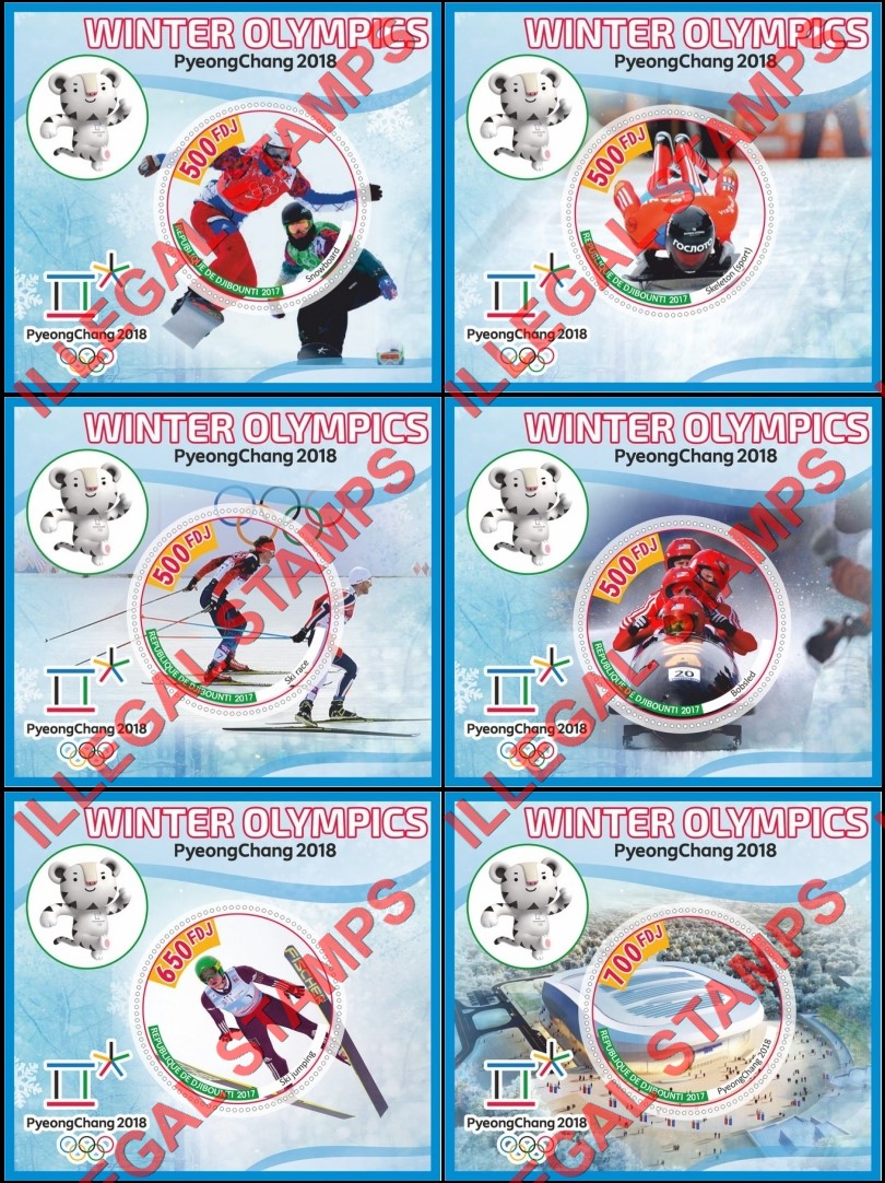 Djibouti 2017 Winter Olympic Games in PyeongChang 2018 (different) Illegal Stamp Souvenir Sheets of 1