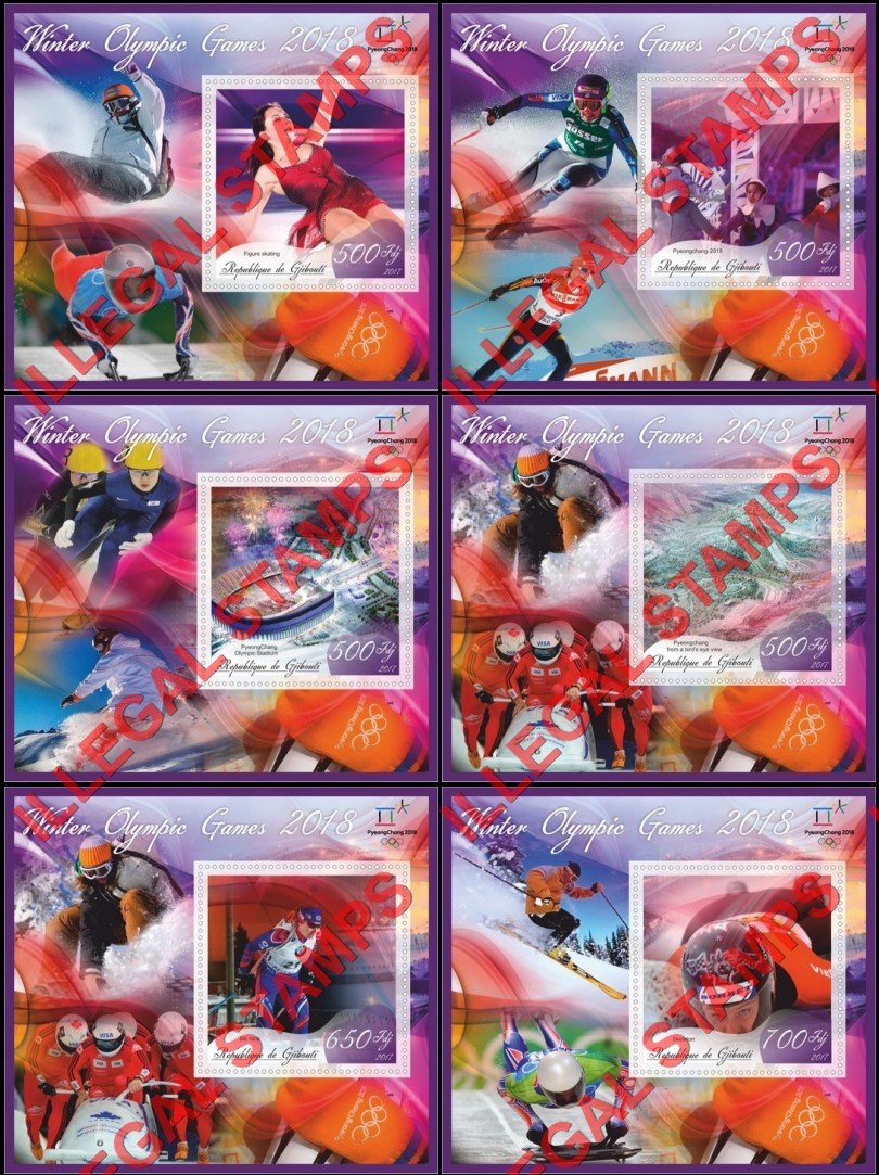 Djibouti 2017 Winter Olympic Games in PyeongChang 2018 Illegal Stamp Souvenir Sheets of 1