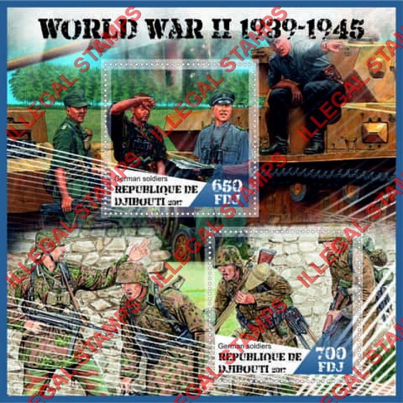 Djibouti 2017 World War II Illegal Stamp Souvenir Sheet of 2