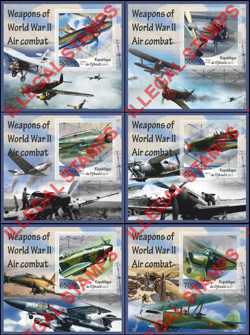 Djibouti 2017 World War II Weapons Air Combat Illegal Stamp Souvenir Sheets of 1
