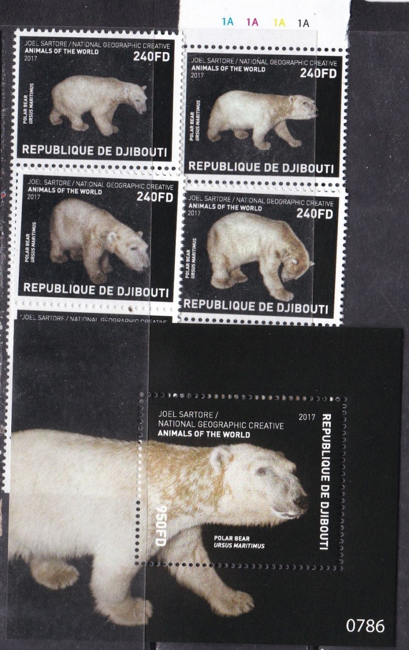 Djibouti 2017 National Geographic Polar Bears Stamps and Souvenir Sheet