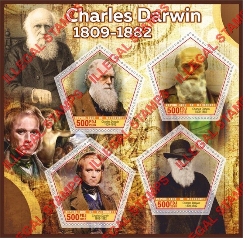 Djibouti 2018 Charles Darwin Illegal Stamp Souvenir Sheet of 4