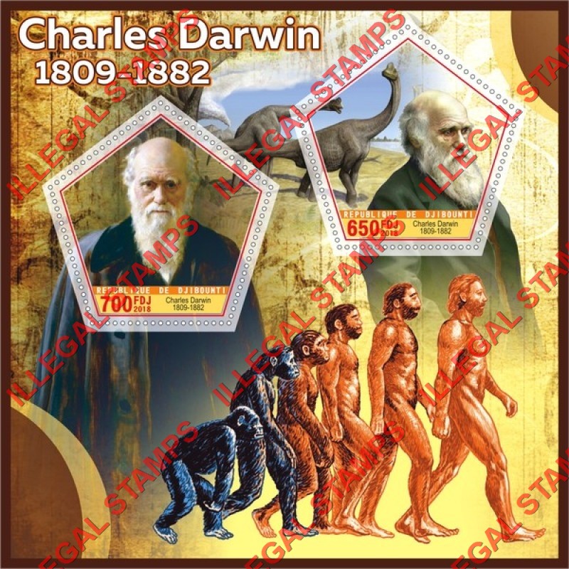 Djibouti 2018 Charles Darwin Illegal Stamp Souvenir Sheet of 2