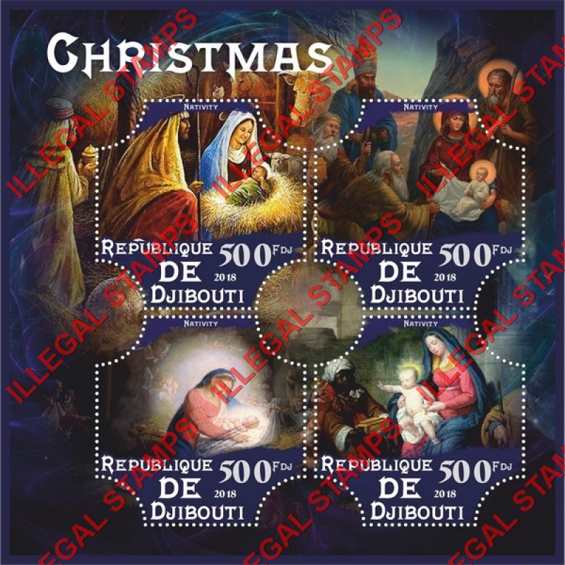 Djibouti 2018 Christmas Nativity Illegal Stamp Souvenir Sheet of 4