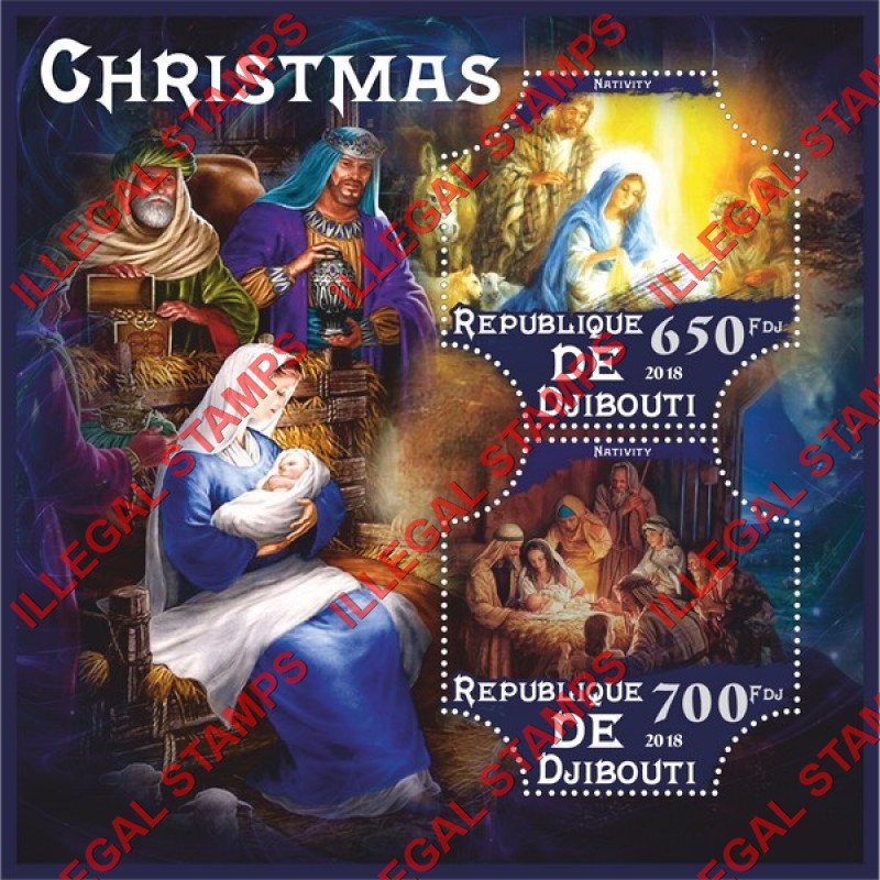 Djibouti 2018 Christmas Nativity Illegal Stamp Souvenir Sheet of 2