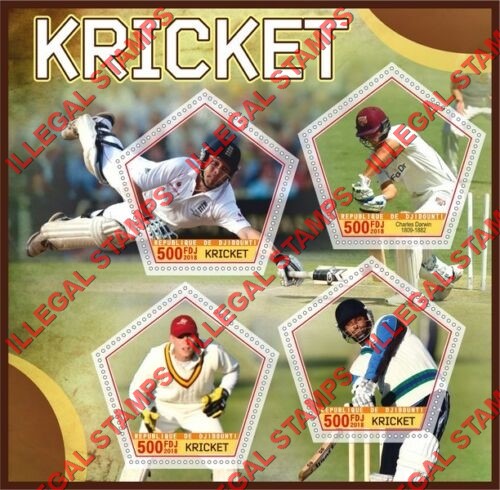 Djibouti 2018 Cricket Players (spelled Kricket) Illegal Stamp Souvenir Sheet of 4