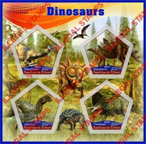 Djibouti 2018 Dinosaurs Illegal Stamp Souvenir Sheet of 4