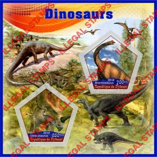 Djibouti 2018 Dinosaurs Illegal Stamp Souvenir Sheet of 2