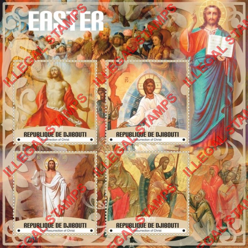 Djibouti 2018 Easter Resurrection of Christ Paintings Illegal Stamp Souvenir Sheet of 4