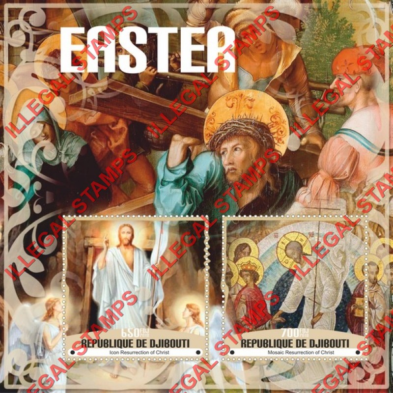 Djibouti 2018 Easter Resurrection of Christ Paintings Illegal Stamp Souvenir Sheet of 2