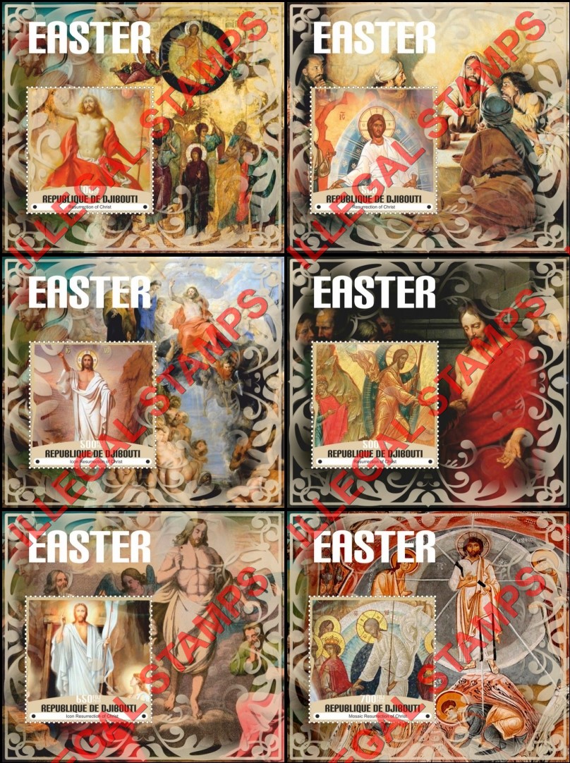 Djibouti 2018 Easter Resurrection of Christ Paintings Illegal Stamp Souvenir Sheets of 1