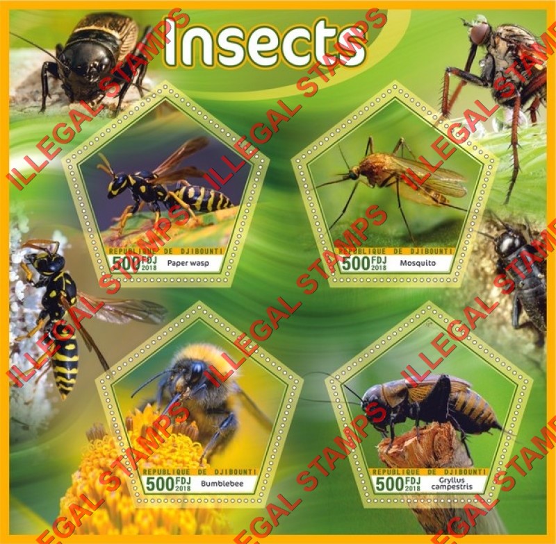 Djibouti 2018 Insects Illegal Stamp Souvenir Sheet of 4