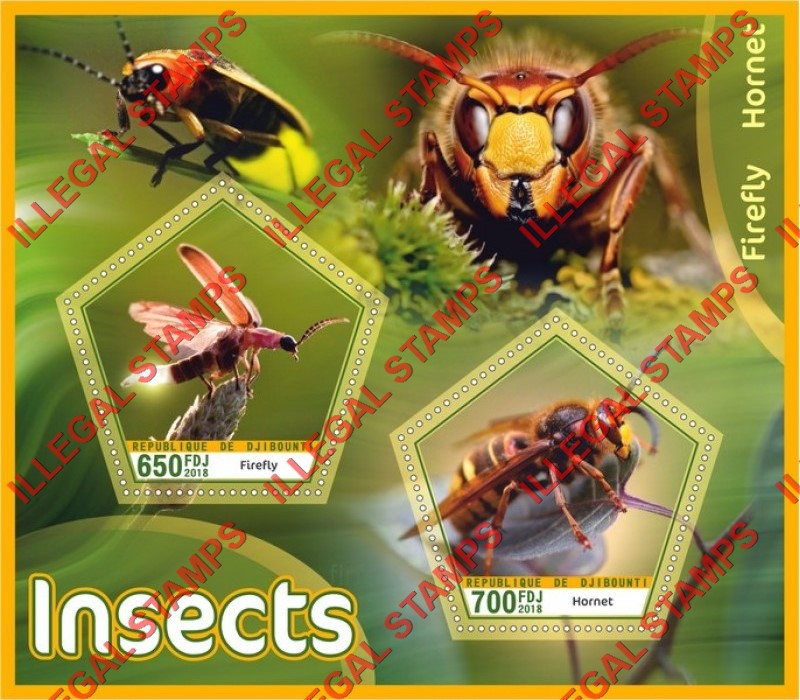 Djibouti 2018 Insects Illegal Stamp Souvenir Sheet of 2