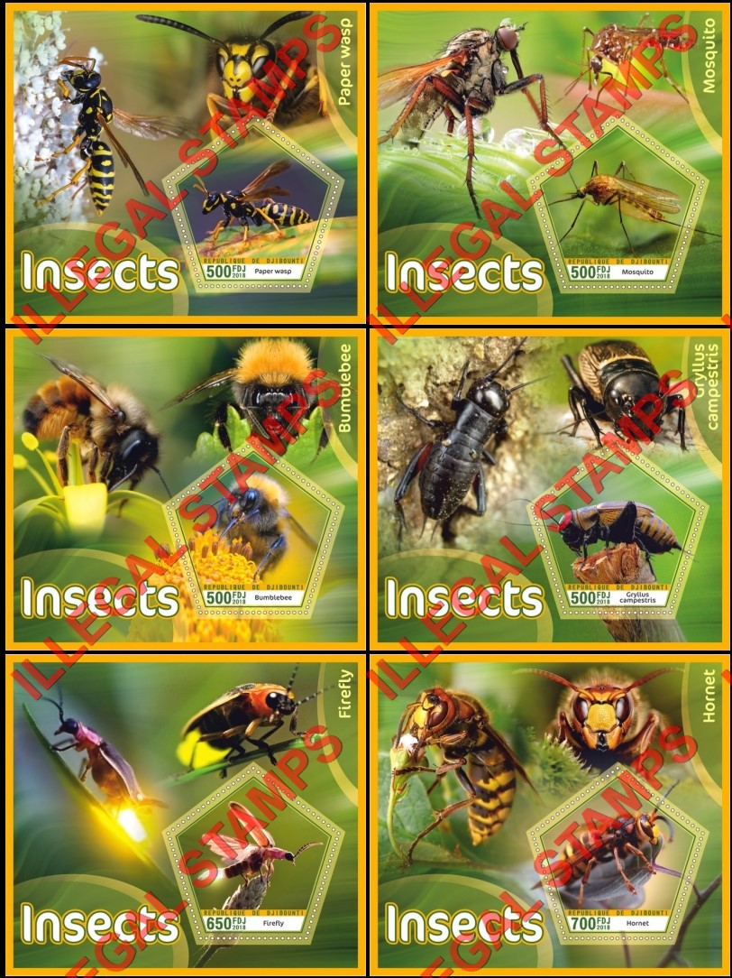 Djibouti 2018 Insects Illegal Stamp Souvenir Sheets of 1