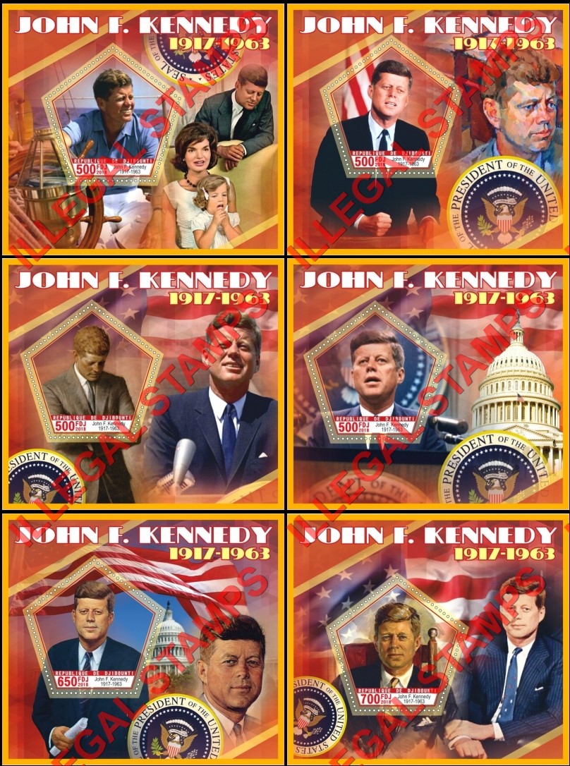 Djibouti 2018 John F. Kennedy (different) Illegal Stamp Souvenir Sheets of 1