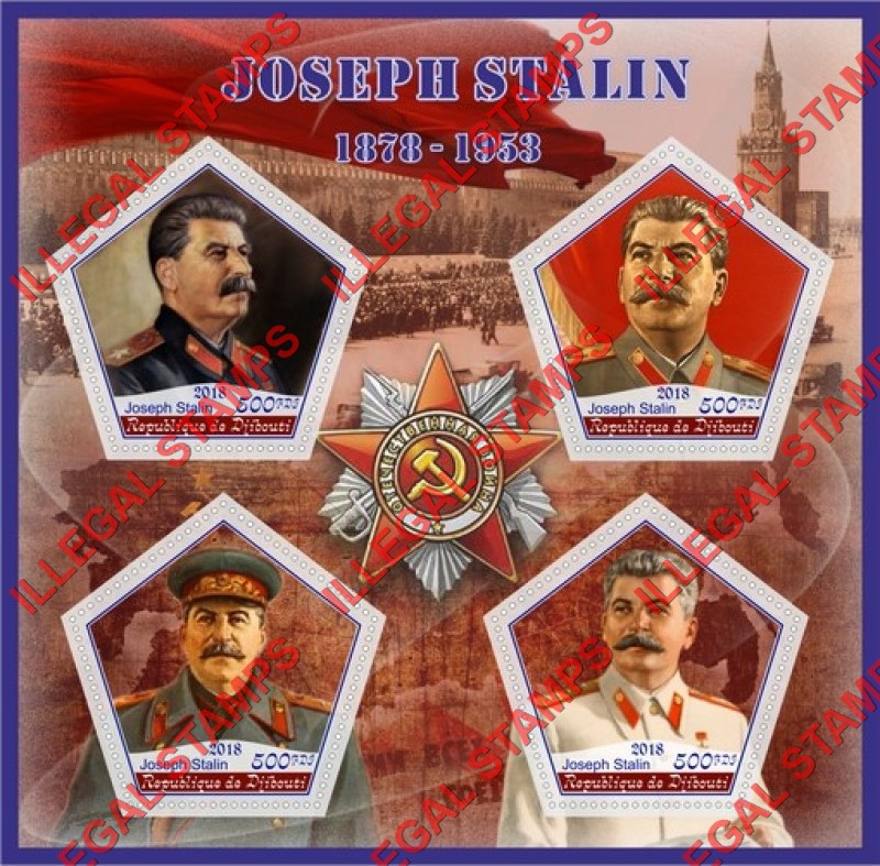 Djibouti 2018 Joseph Stalin (different) Illegal Stamp Souvenir Sheet of 4