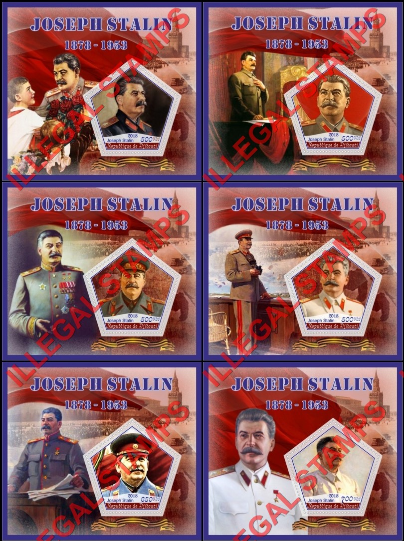 Djibouti 2018 Joseph Stalin (different) Illegal Stamp Souvenir Sheets of 1