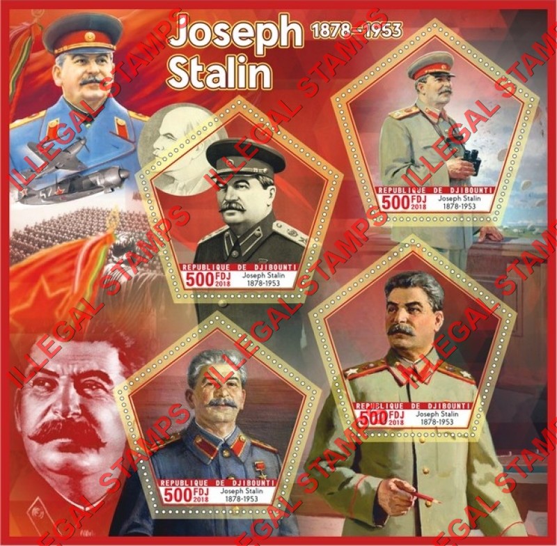 Djibouti 2018 Joseph Stalin Illegal Stamp Souvenir Sheet of 4