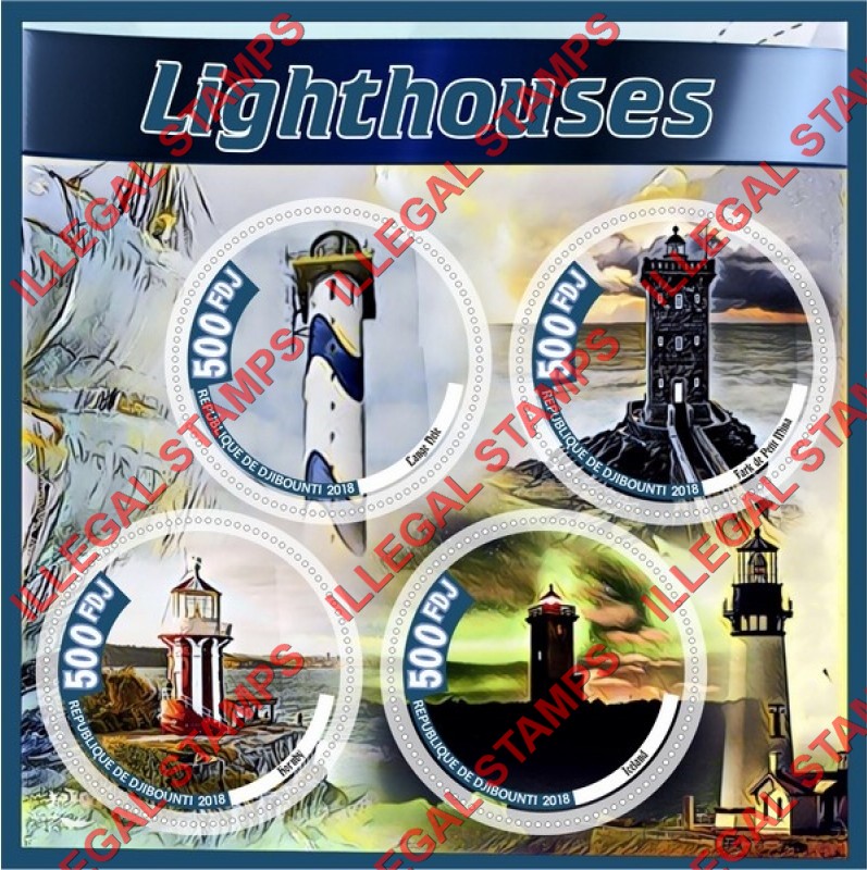 Djibouti 2018 Lighthouses (different a) Illegal Stamp Souvenir Sheet of 4