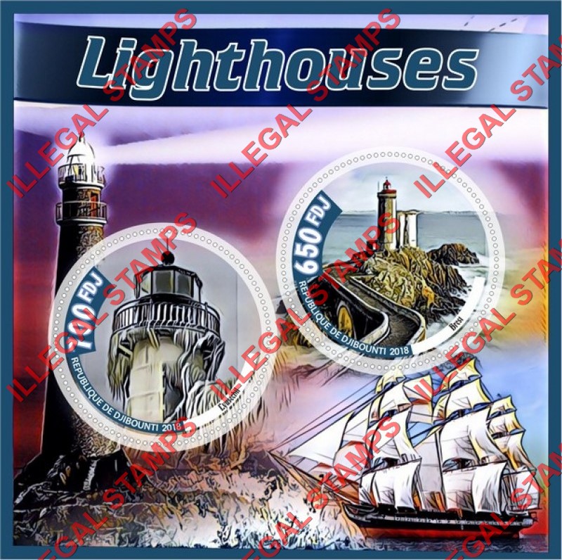 Djibouti 2018 Lighthouses (different a) Illegal Stamp Souvenir Sheet of 2