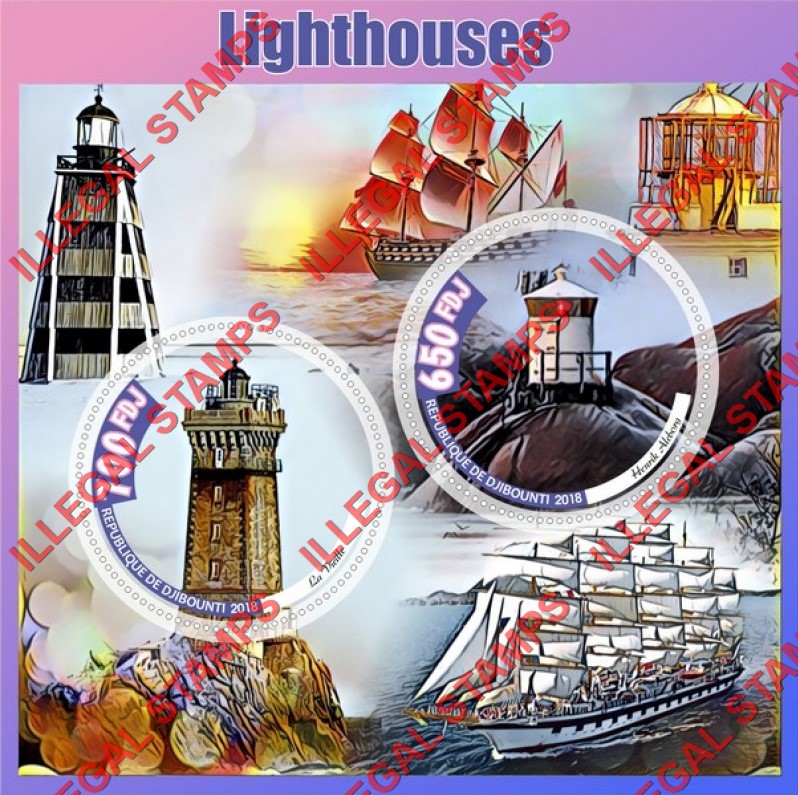 Djibouti 2018 Lighthouses (different b) Illegal Stamp Souvenir Sheet of 2