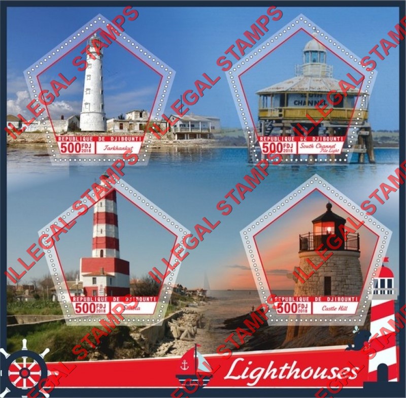 Djibouti 2018 Lighthouses (different) Illegal Stamp Souvenir Sheet of 4