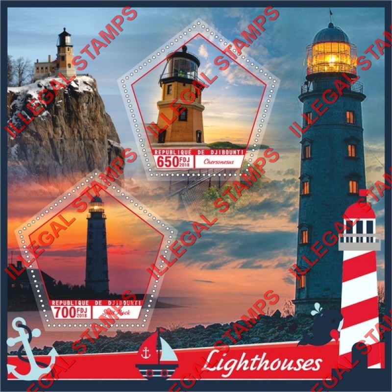 Djibouti 2018 Lighthouses (different) Illegal Stamp Souvenir Sheet of 2
