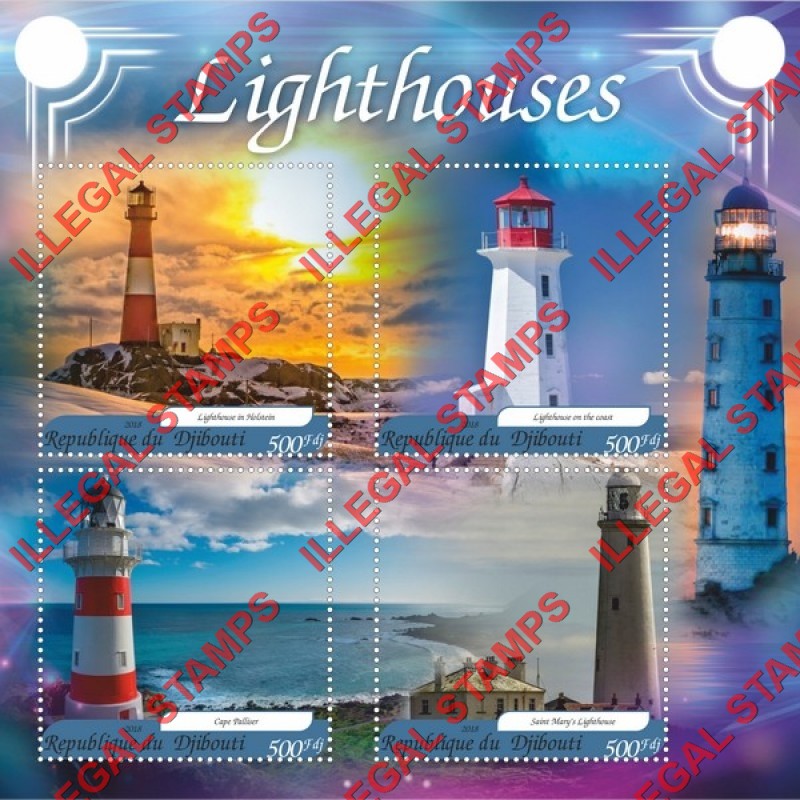 Djibouti 2018 Lighthouses Illegal Stamp Souvenir Sheet of 4