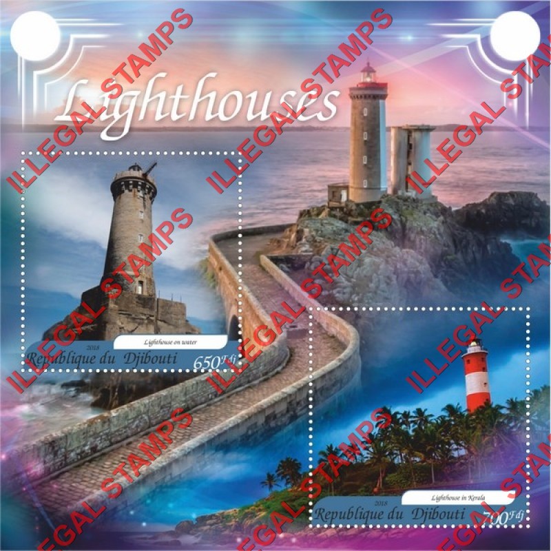Djibouti 2018 Lighthouses Illegal Stamp Souvenir Sheet of 2