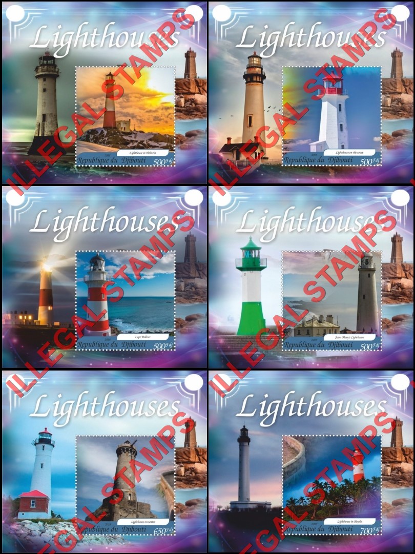 Djibouti 2018 Lighthouses Illegal Stamp Souvenir Sheets of 1