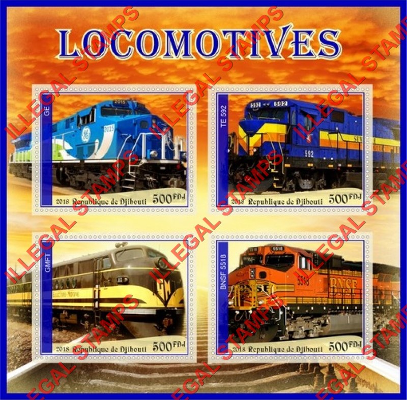 Djibouti 2018 Locomotives (different a) Illegal Stamp Souvenir Sheet of 4
