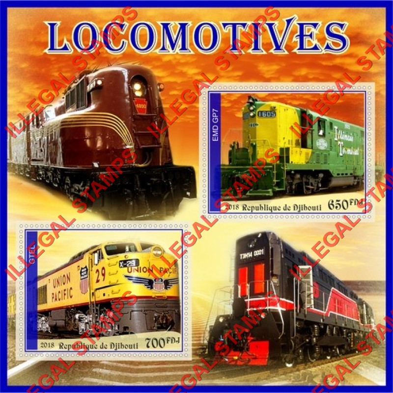 Djibouti 2018 Locomotives (different a) Illegal Stamp Souvenir Sheet of 2