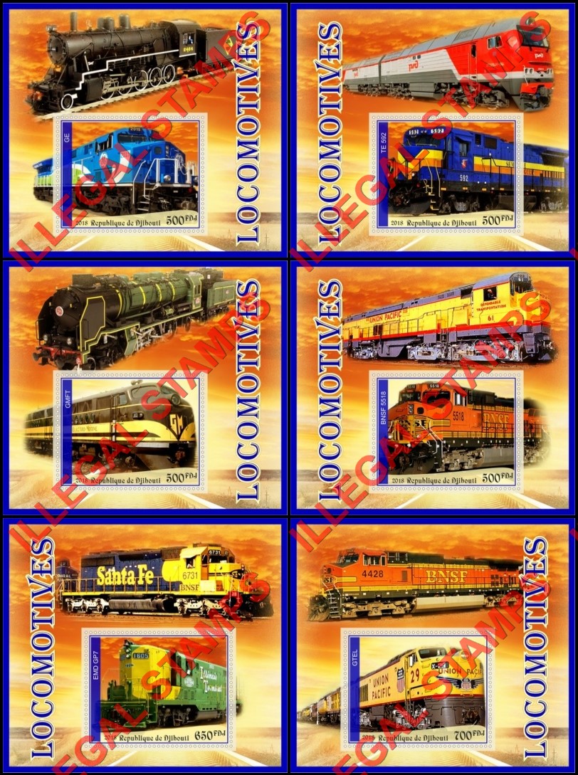 Djibouti 2018 Locomotives (different a) Illegal Stamp Souvenir Sheets of 1